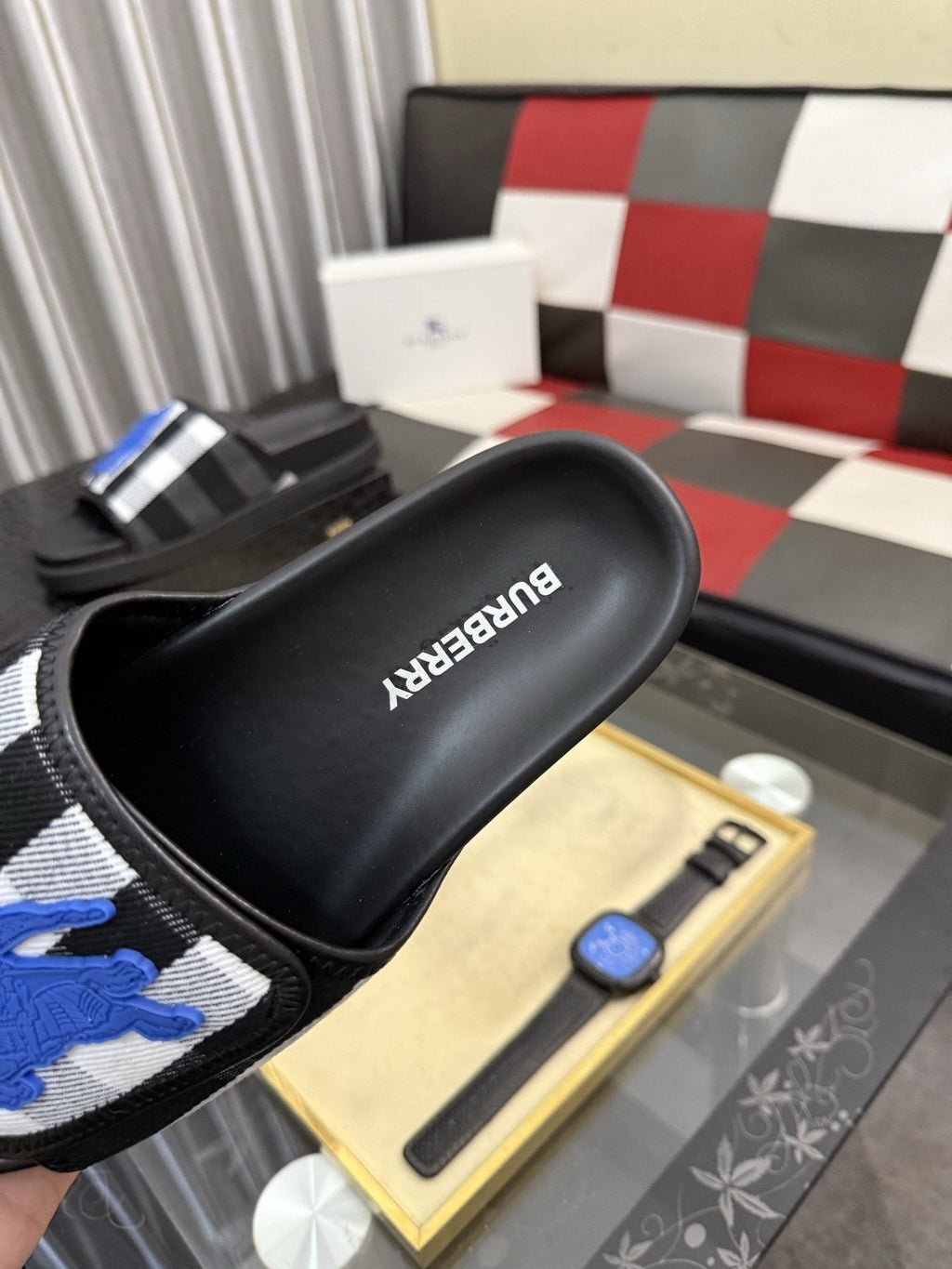 Burberry Check Slide Sandals — back