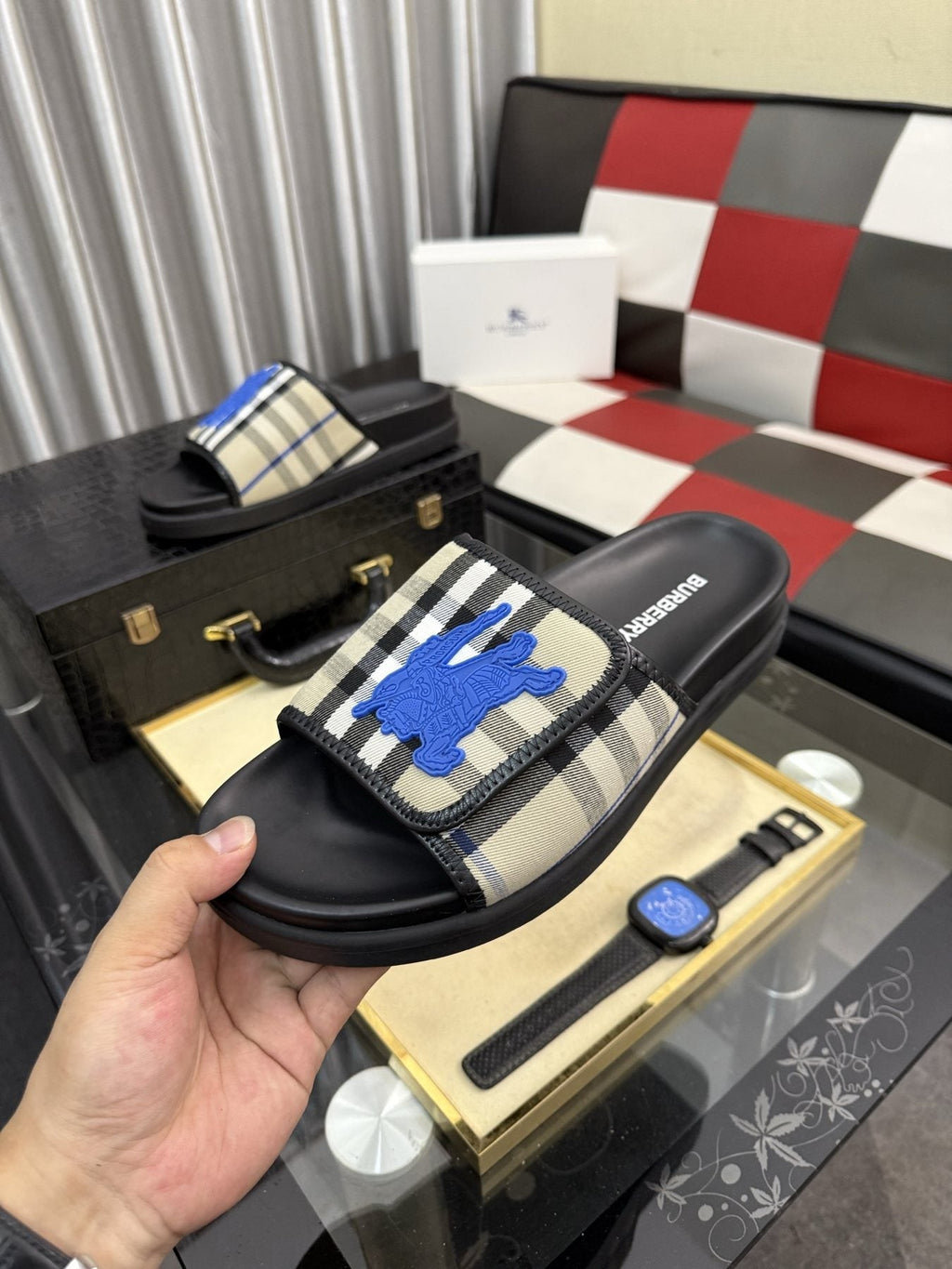 Burberry Check Slide Sandals — side