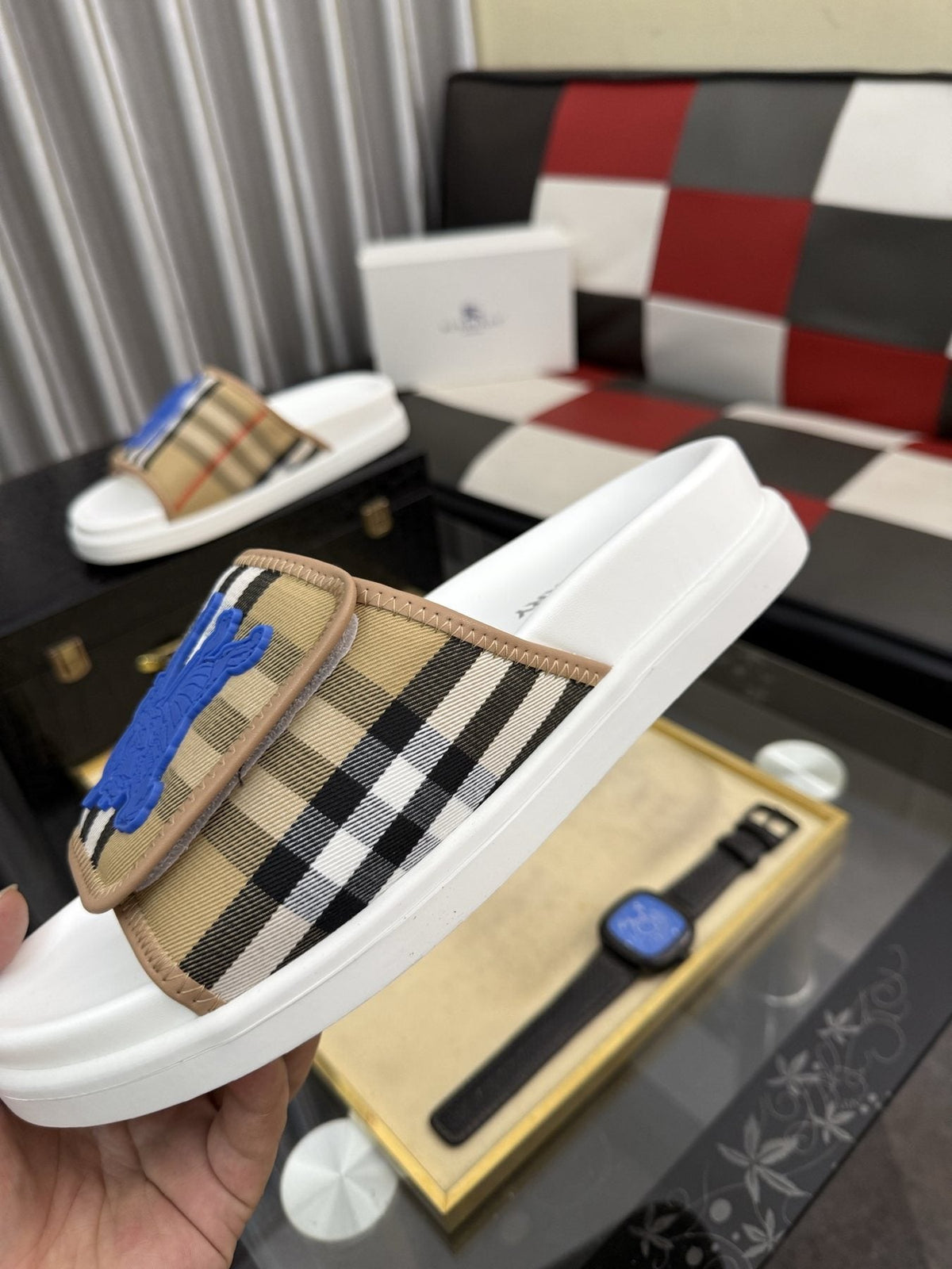 Burberry Check Slide Sandals — side