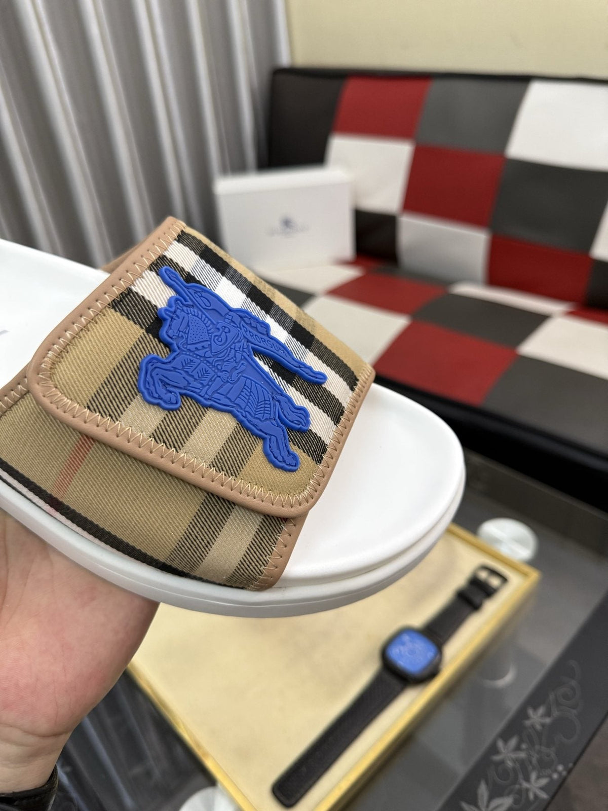 Burberry Check Slide Sandals — detail