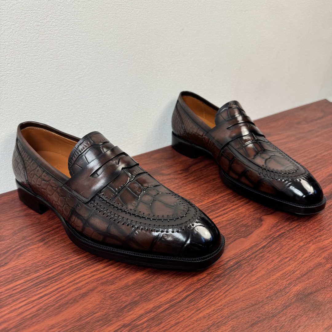 Berluti Embossed Burnished Loafers — front