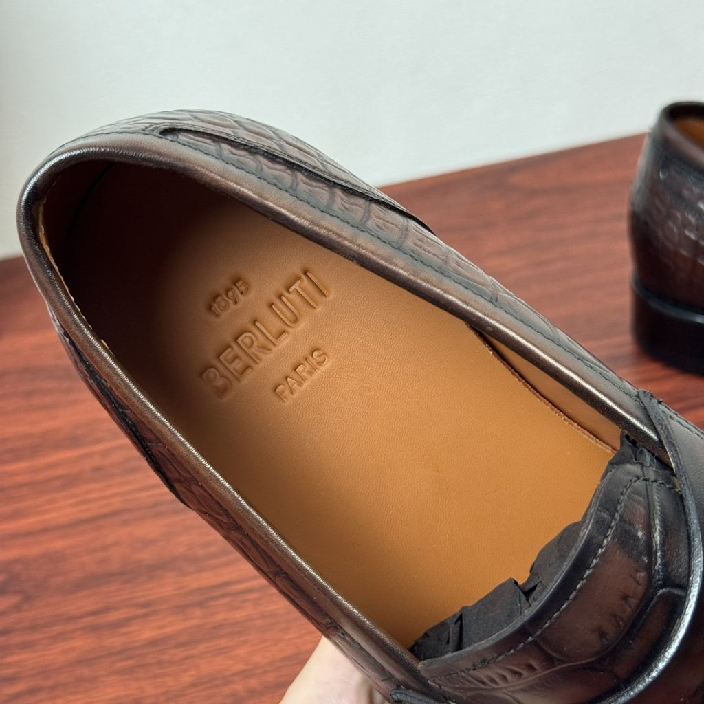 Berluti Embossed Burnished Loafers — detail