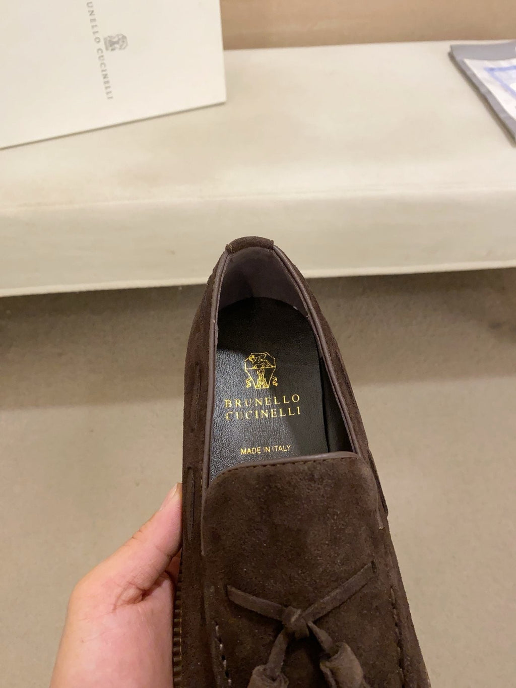 Brunello Cucinelli Suede Tassel Loafers — front