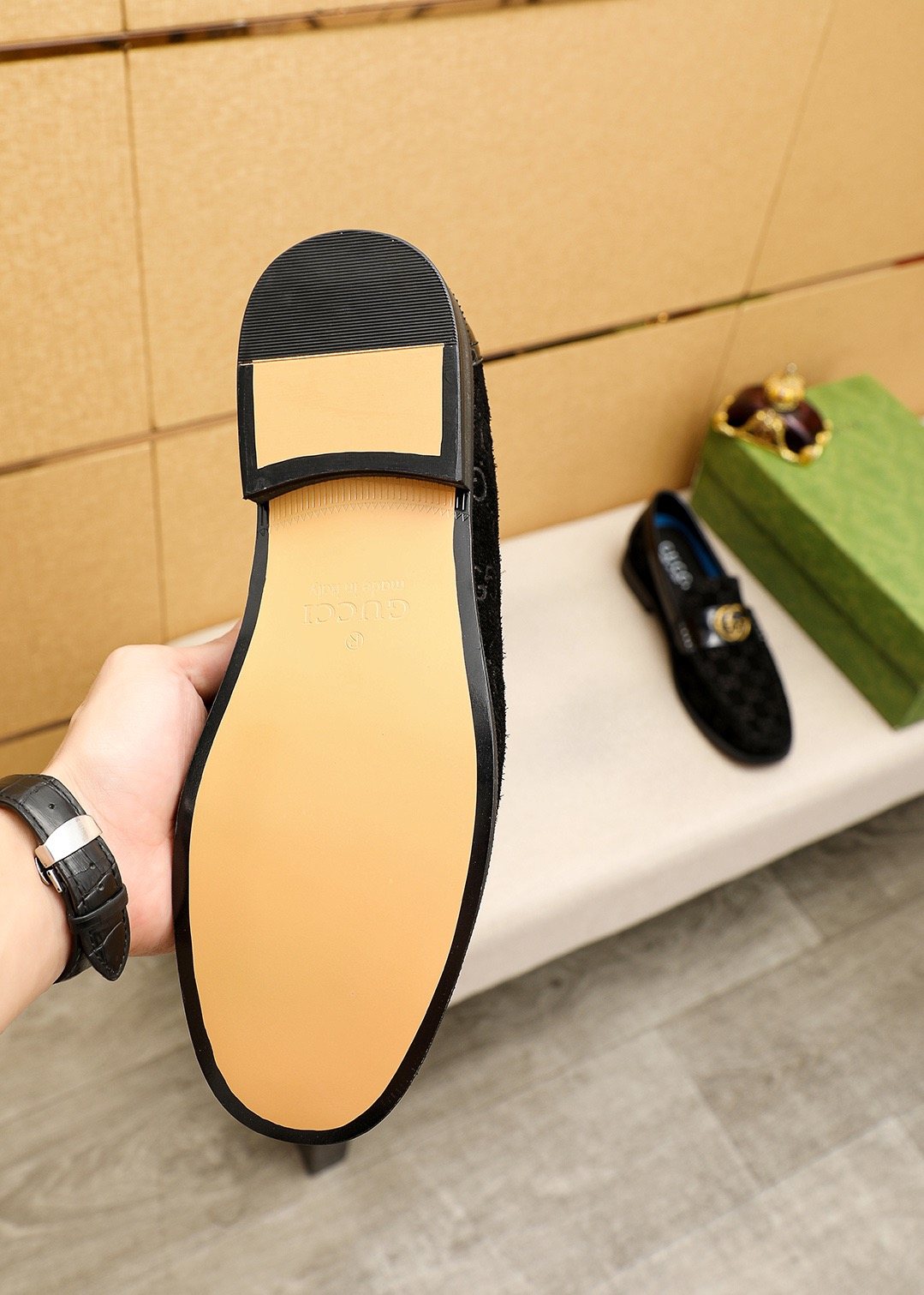 Gucci Patterned Hardware Loafers — side