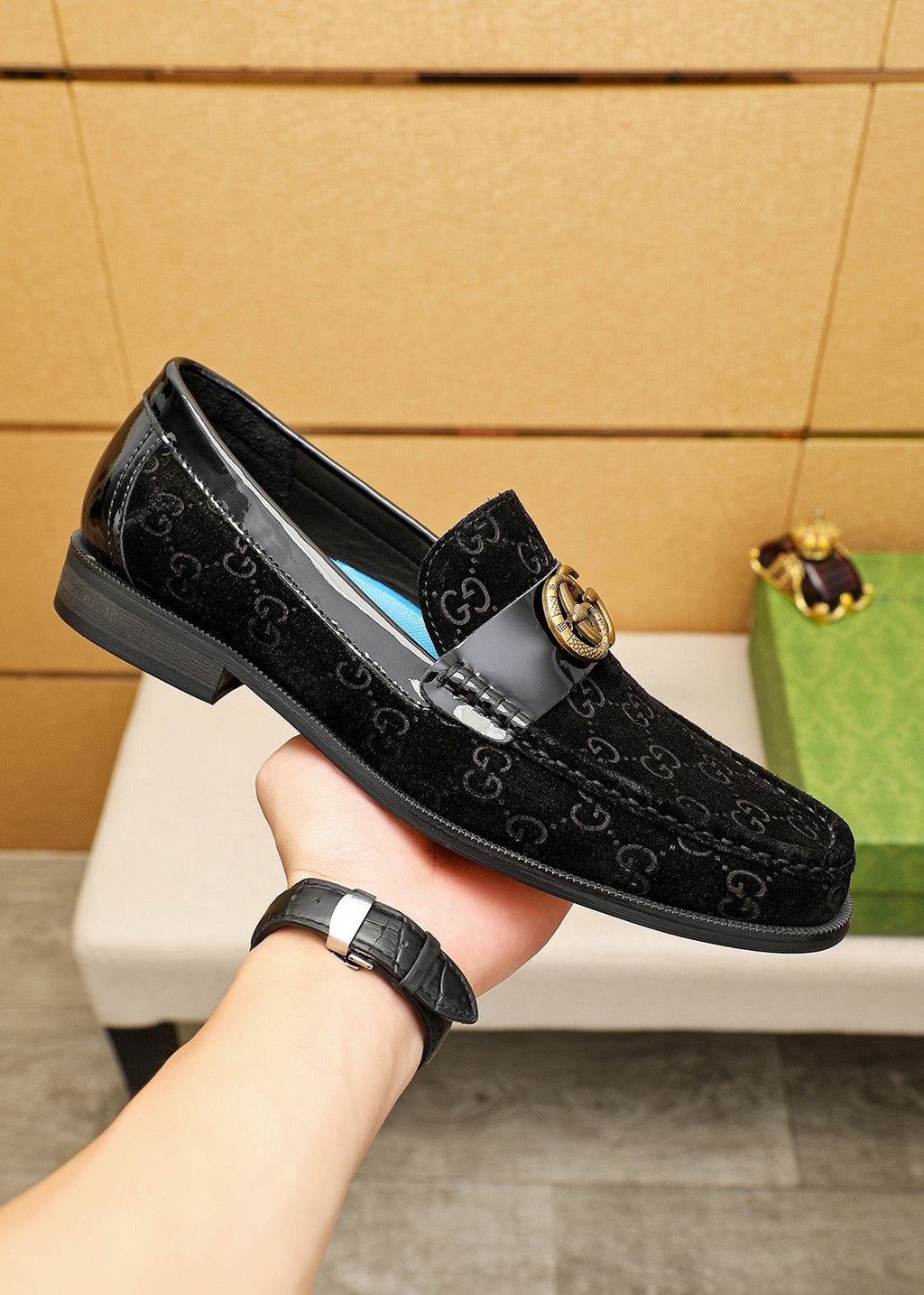GUCCI Monogram Logo-Hardware Loafers — model