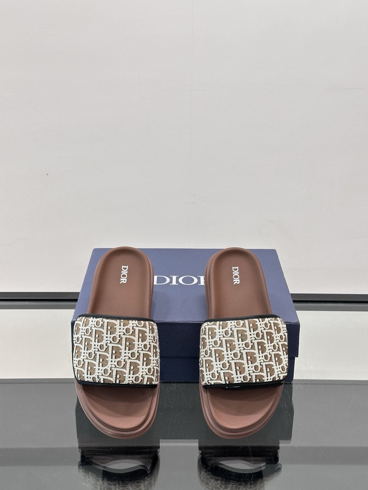Dior Patterned Strap Slide Sandals — front