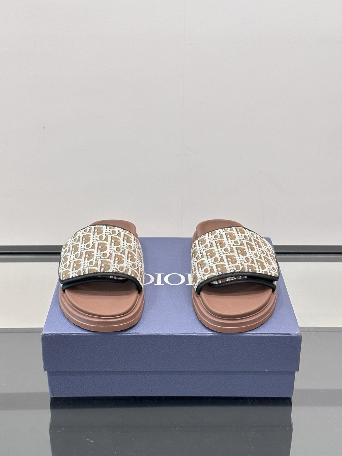 Dior Patterned Strap Slide Sandals — front