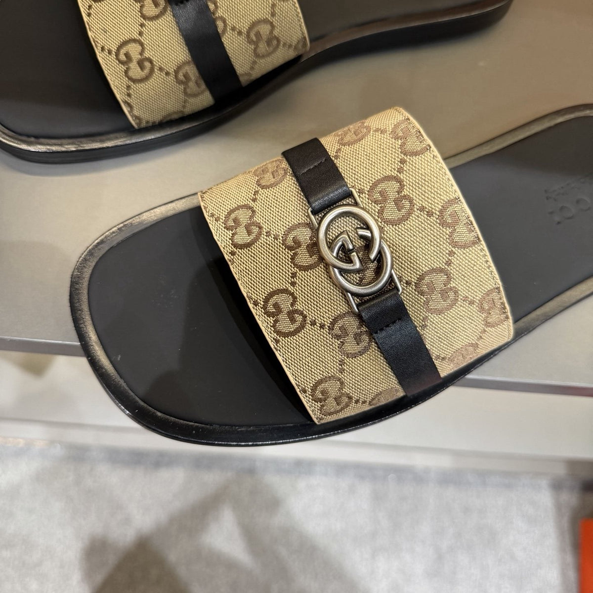 Gucci Patterned Strap Slide Sandals — detail