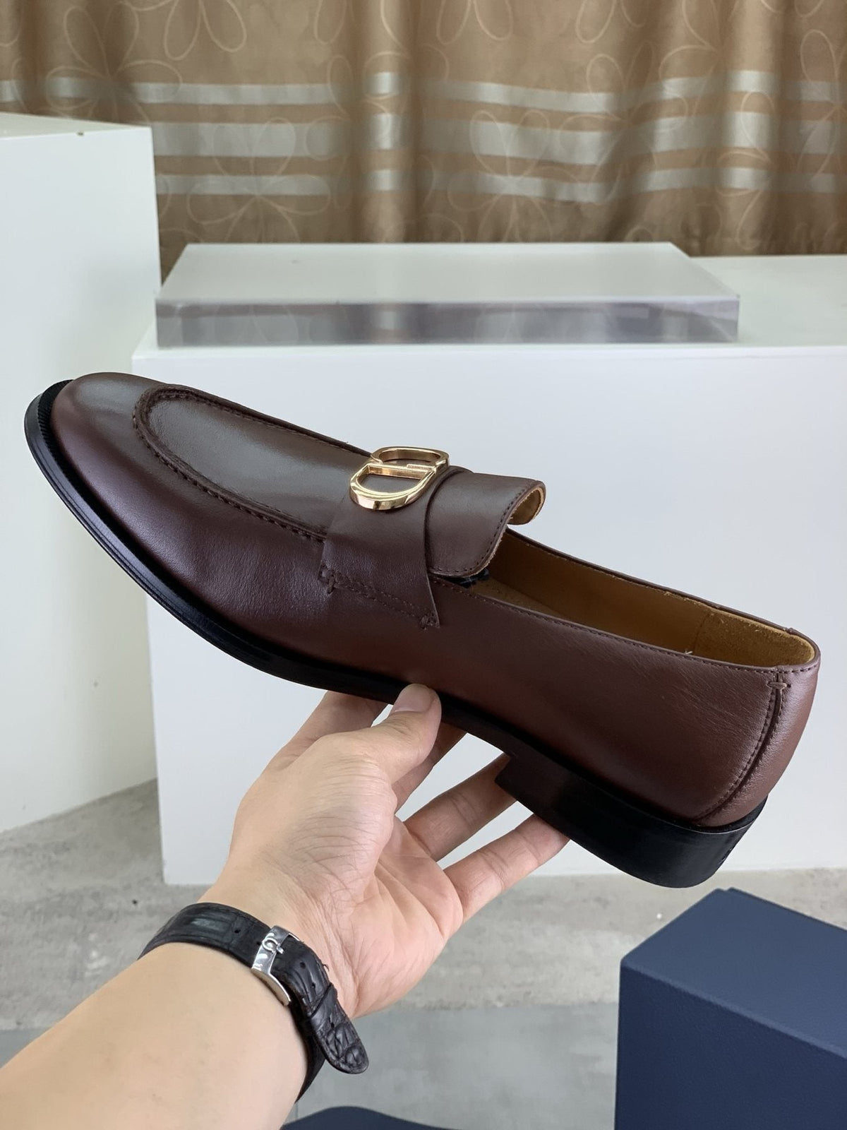 Dior Brown Buckle Loafers — side