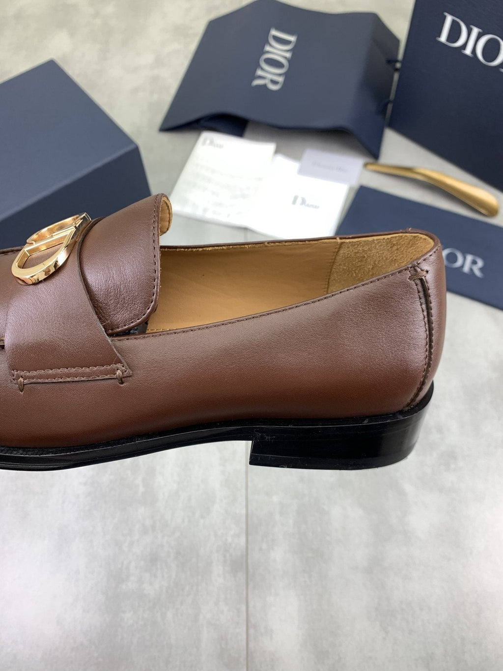 Dior Brown Buckle Loafers — detail