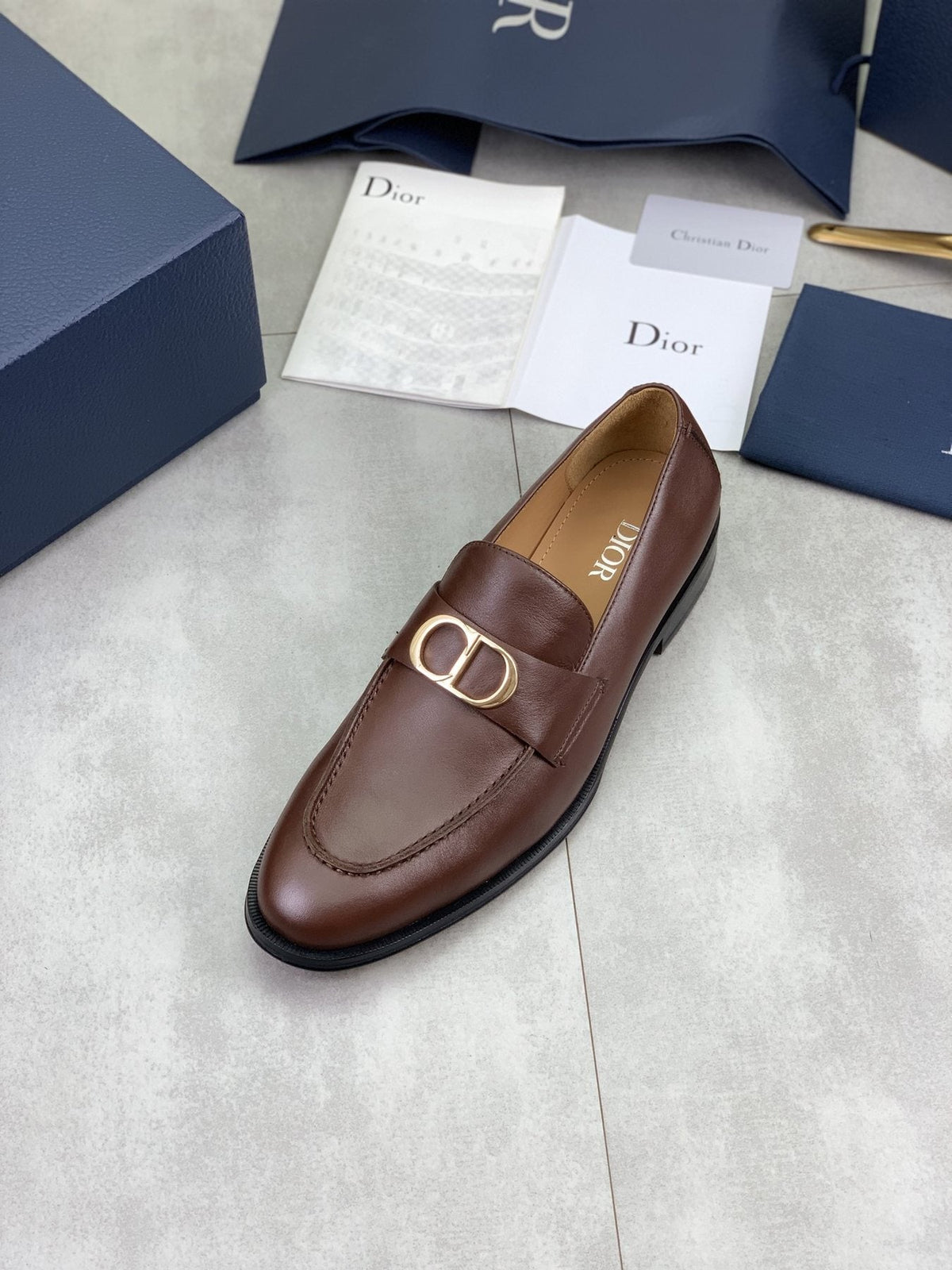 Dior Brown Buckle Loafers — front