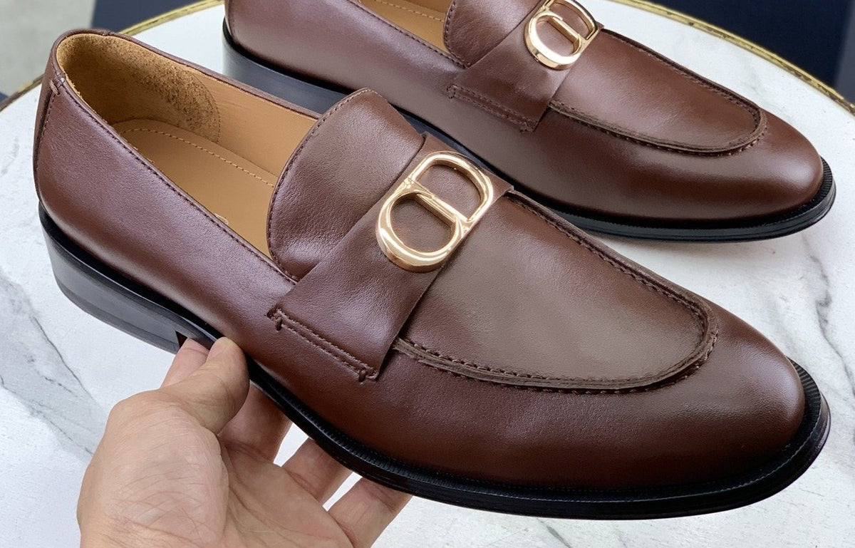 Dior Brown Buckle Loafers — front
