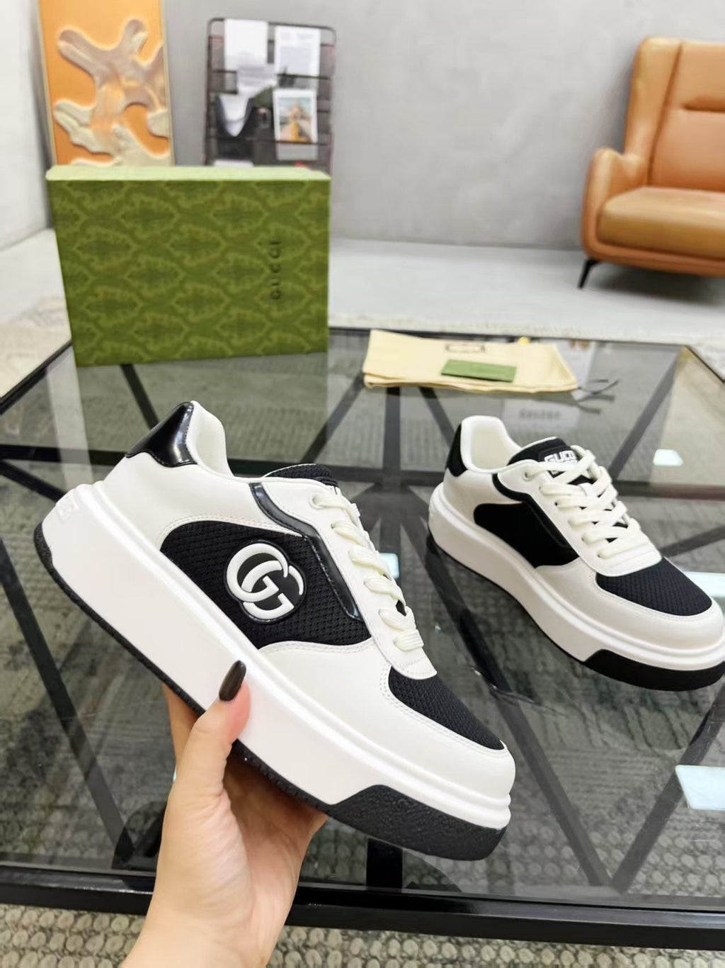 Gucci Black and White Low-Top Sneakers — side