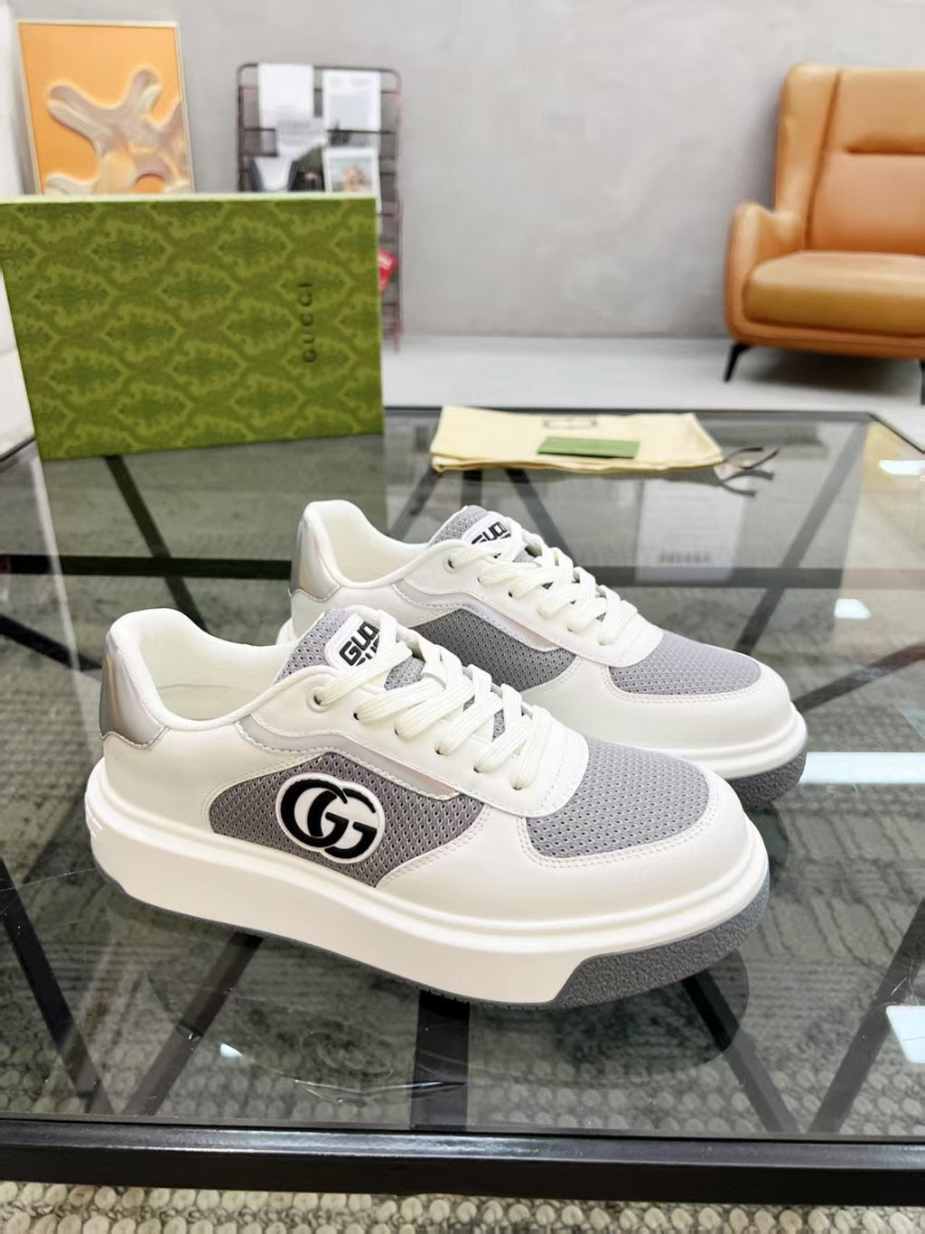 Gucci Black and White Low-Top Sneakers — side