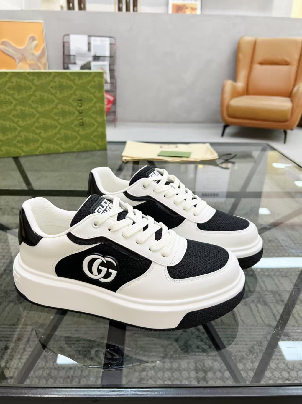 Gucci Black and White Low-Top Sneakers — side