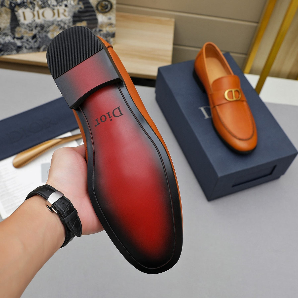 Dior Double-Ring Buckle Loafers — detail