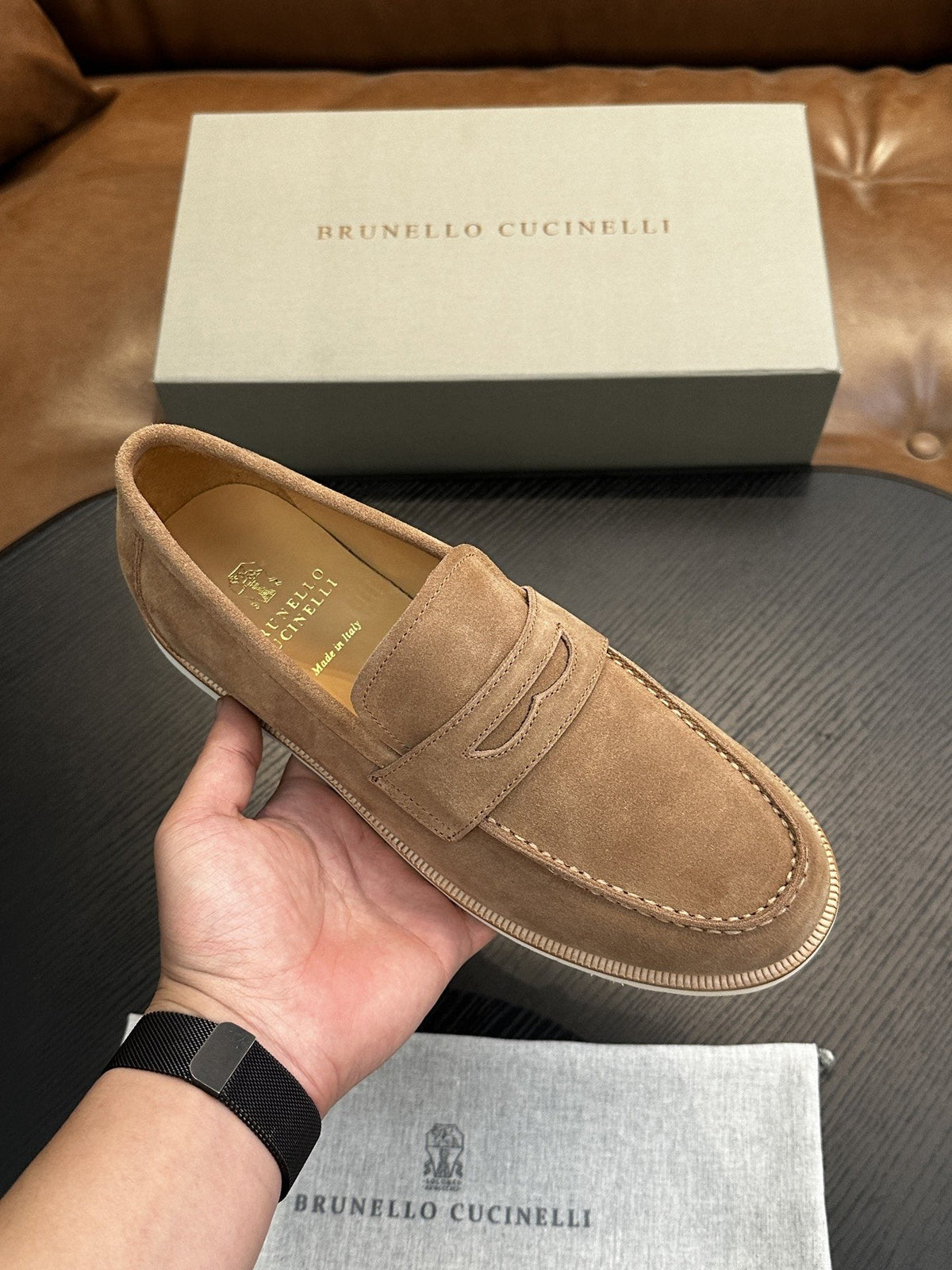 Brunello Cucinelli Suede Penny Loafers — hero