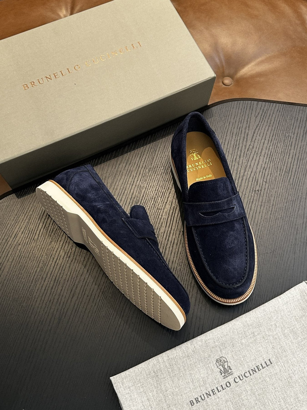 Brunello Cucinelli Suede Penny Loafers — side