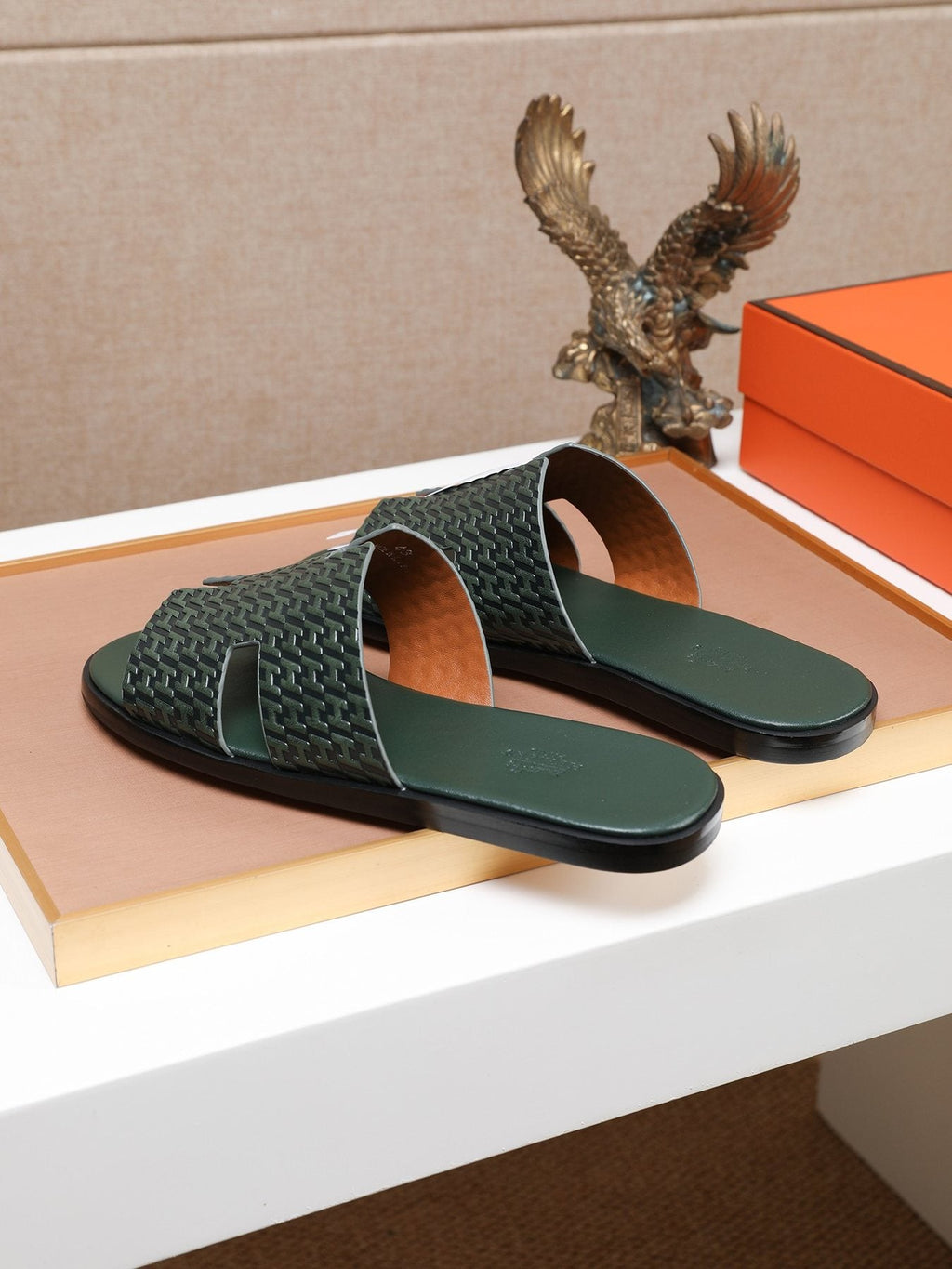 Hermès Textured H Slide Sandals — front