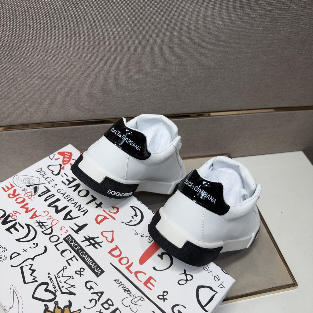 Dolce & Gabbana White Black Low-Top Sneakers — back