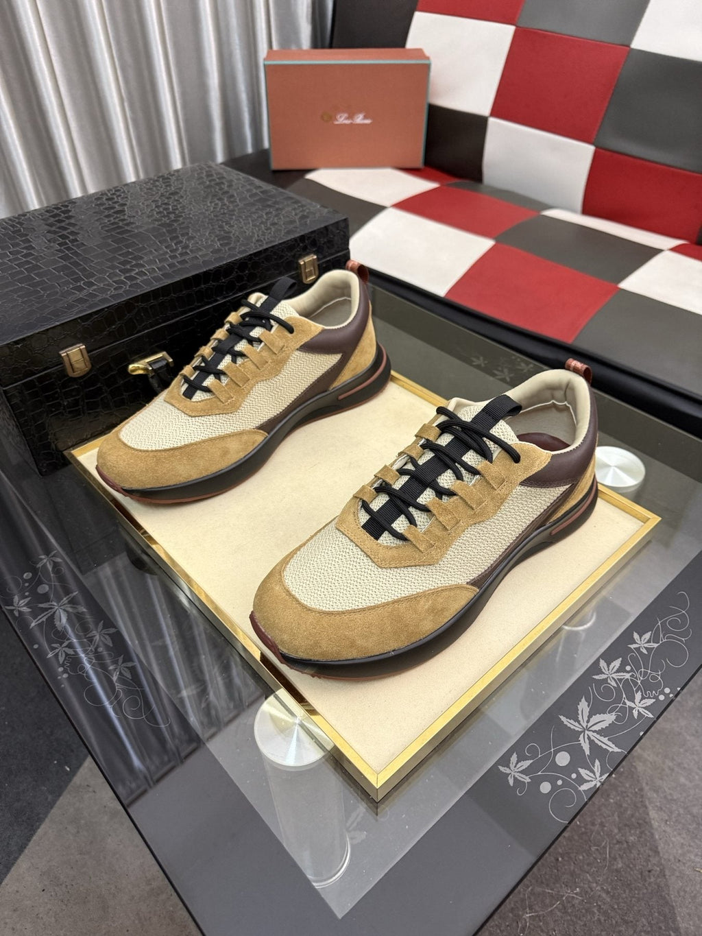 Color-Blocked Low-Top Lace-Up Sneakers — front