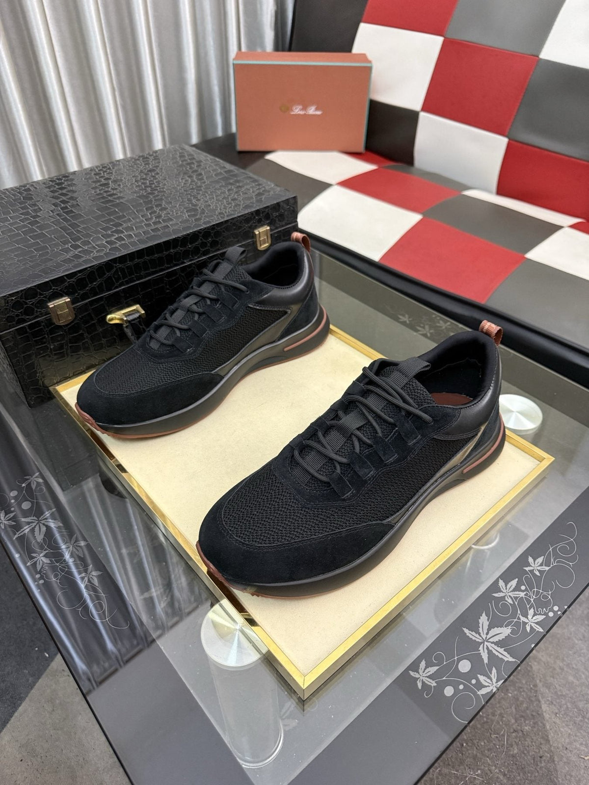 Color-Blocked Low-Top Lace-Up Sneakers — front
