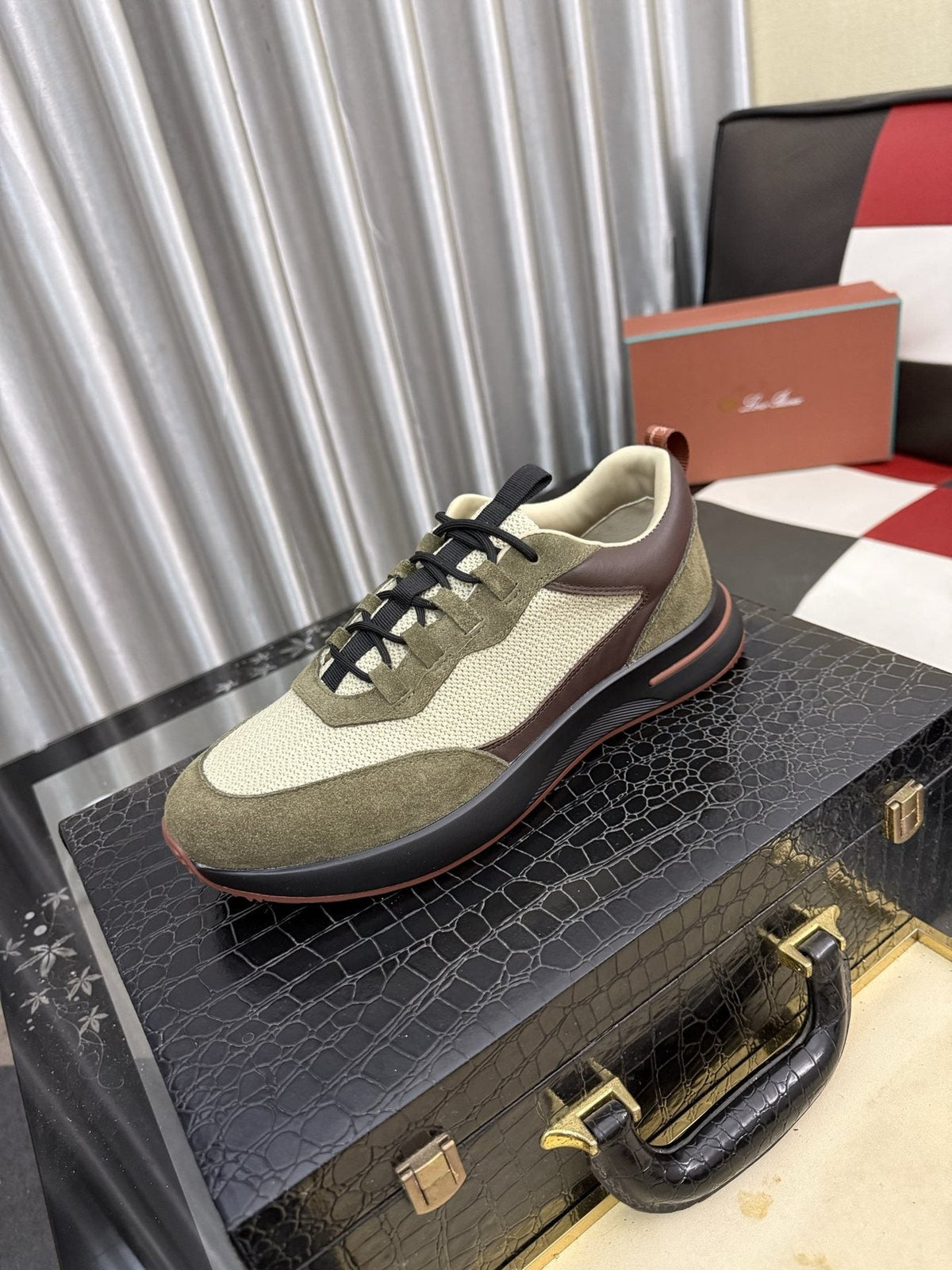 Color-Blocked Low-Top Lace-Up Sneakers — front