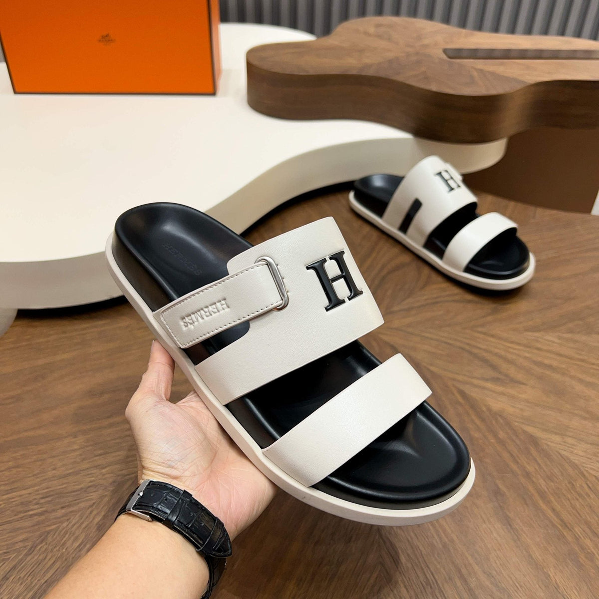 Hermès Two-Strap Slide Sandals — model