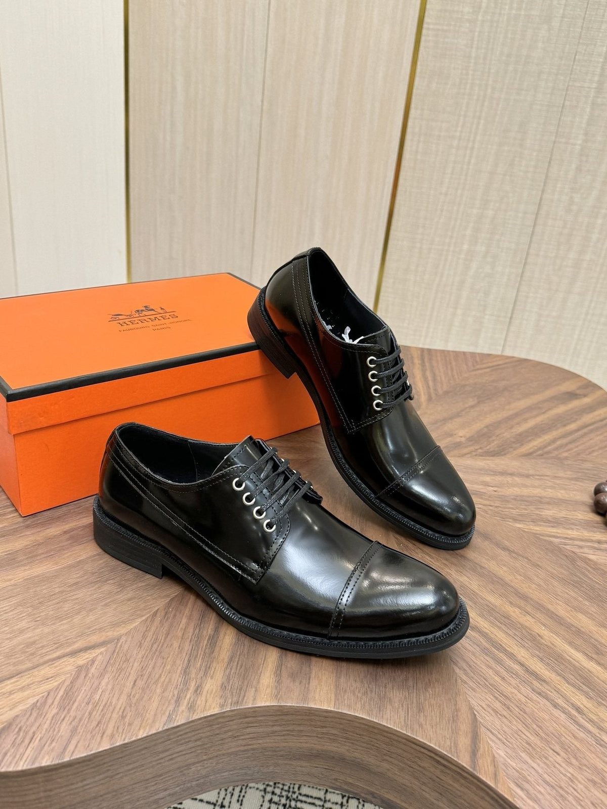 Hermès Polished Leather Lace-Up Dress Shoes — front