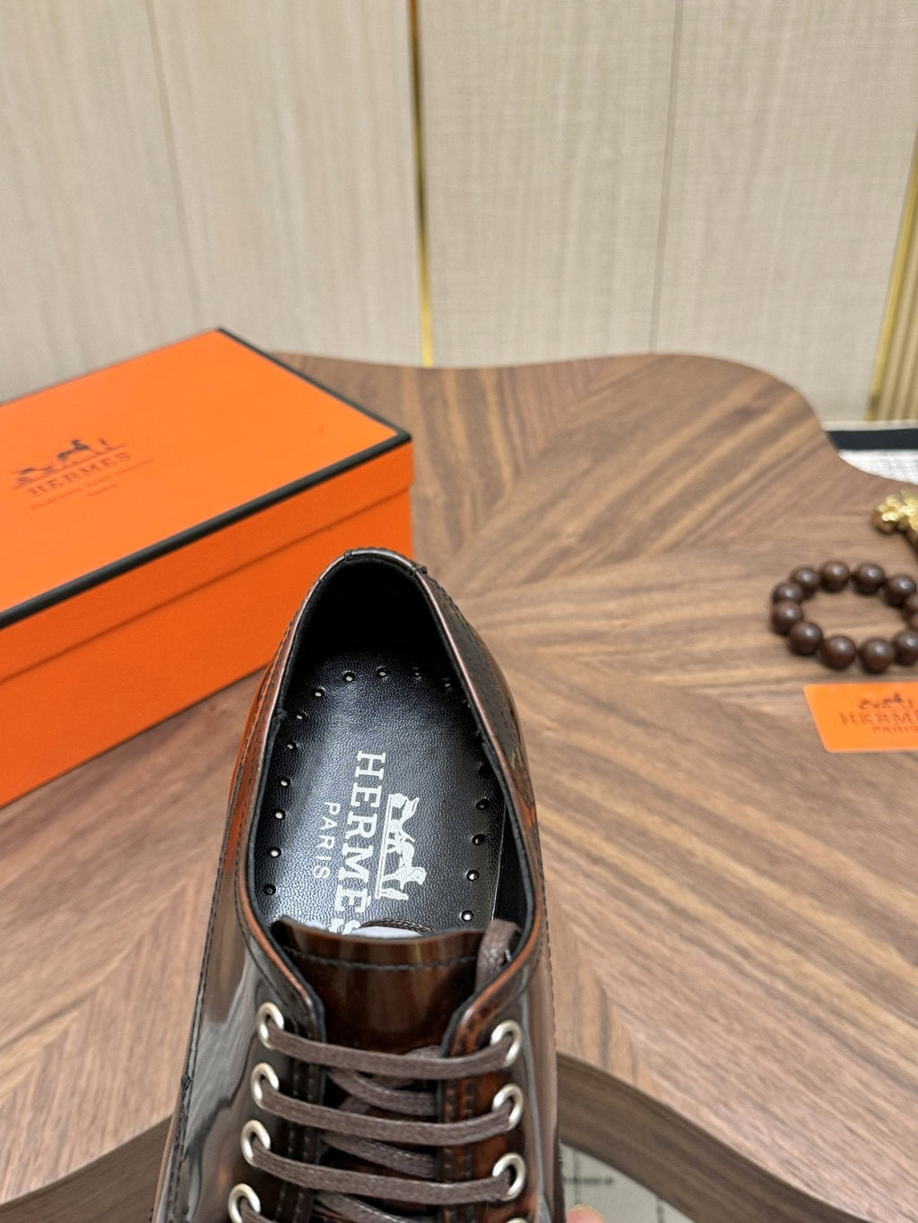 Hermès Polished Leather Lace-Up Dress Shoes — side
