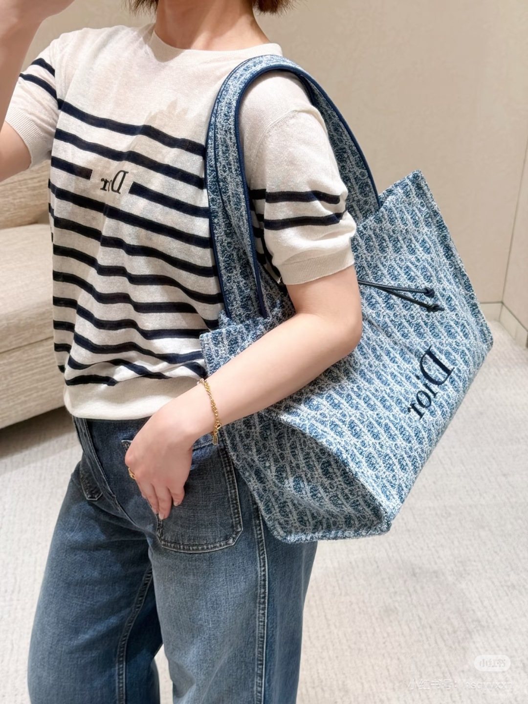 Dior Book Tote Blue Monogram Tote Bag — model