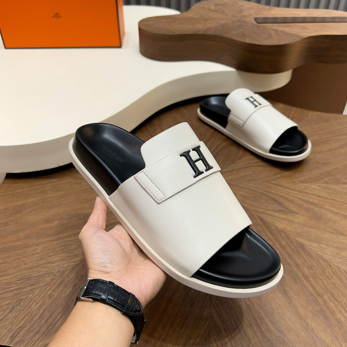 Hermès H Hardware Slide Sandals — front