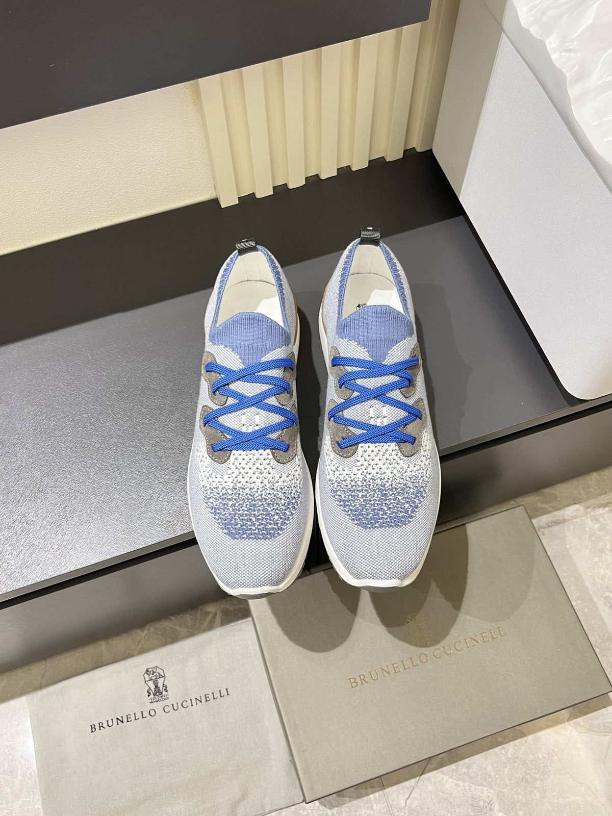 Brunello Cucinelli Color-Block Knit Sneakers — front