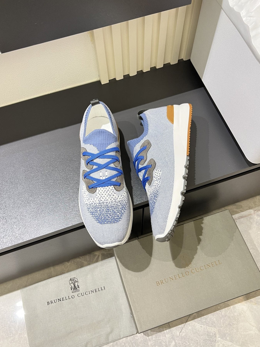 Brunello Cucinelli Color-Block Knit Sneakers — side