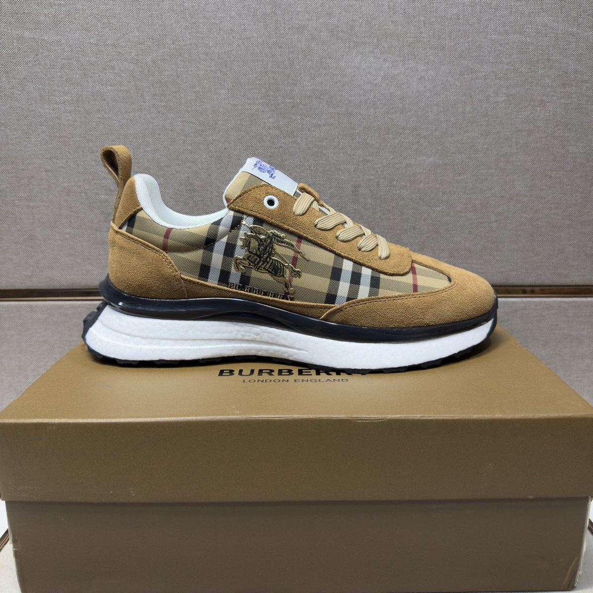 Burberry Plaid Panel Sneakers — side