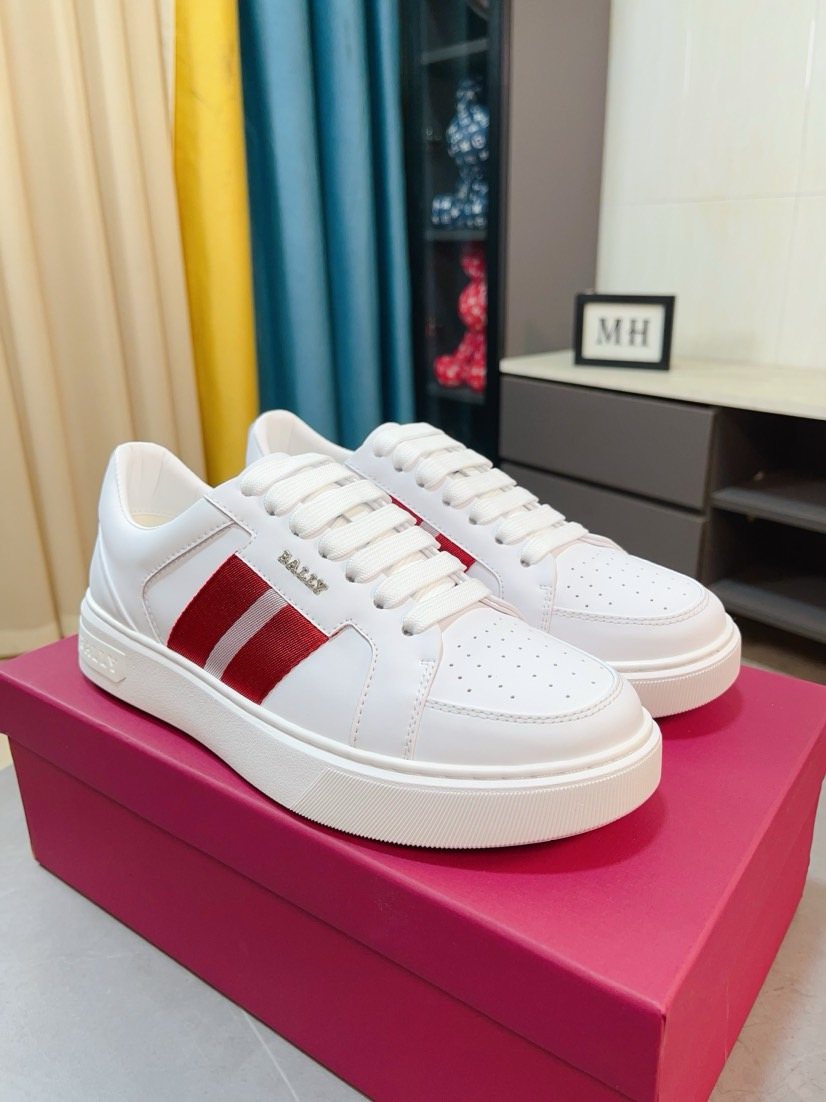 BALLY White Red Stripe Sneakers — front