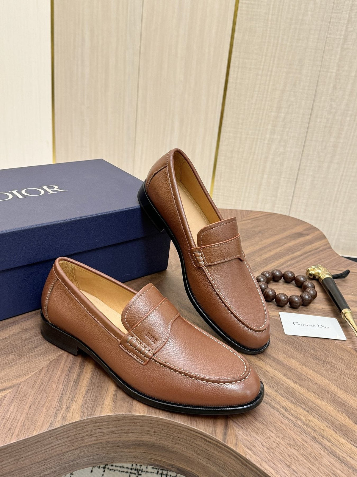 Dior Leather Moc-Toe Loafers — front
