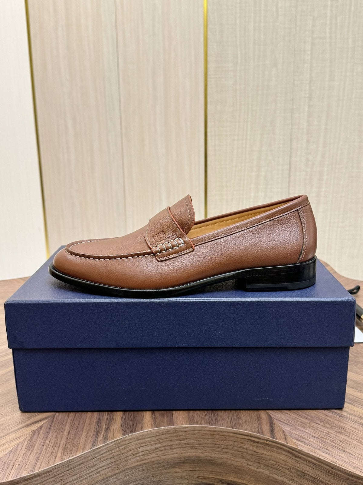 Dior Leather Moc-Toe Loafers — side