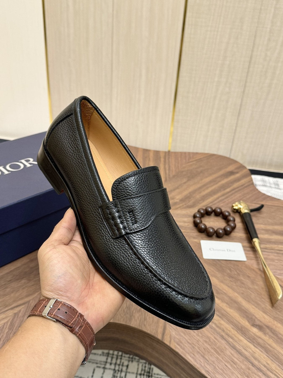 Dior Leather Moc-Toe Loafers — model