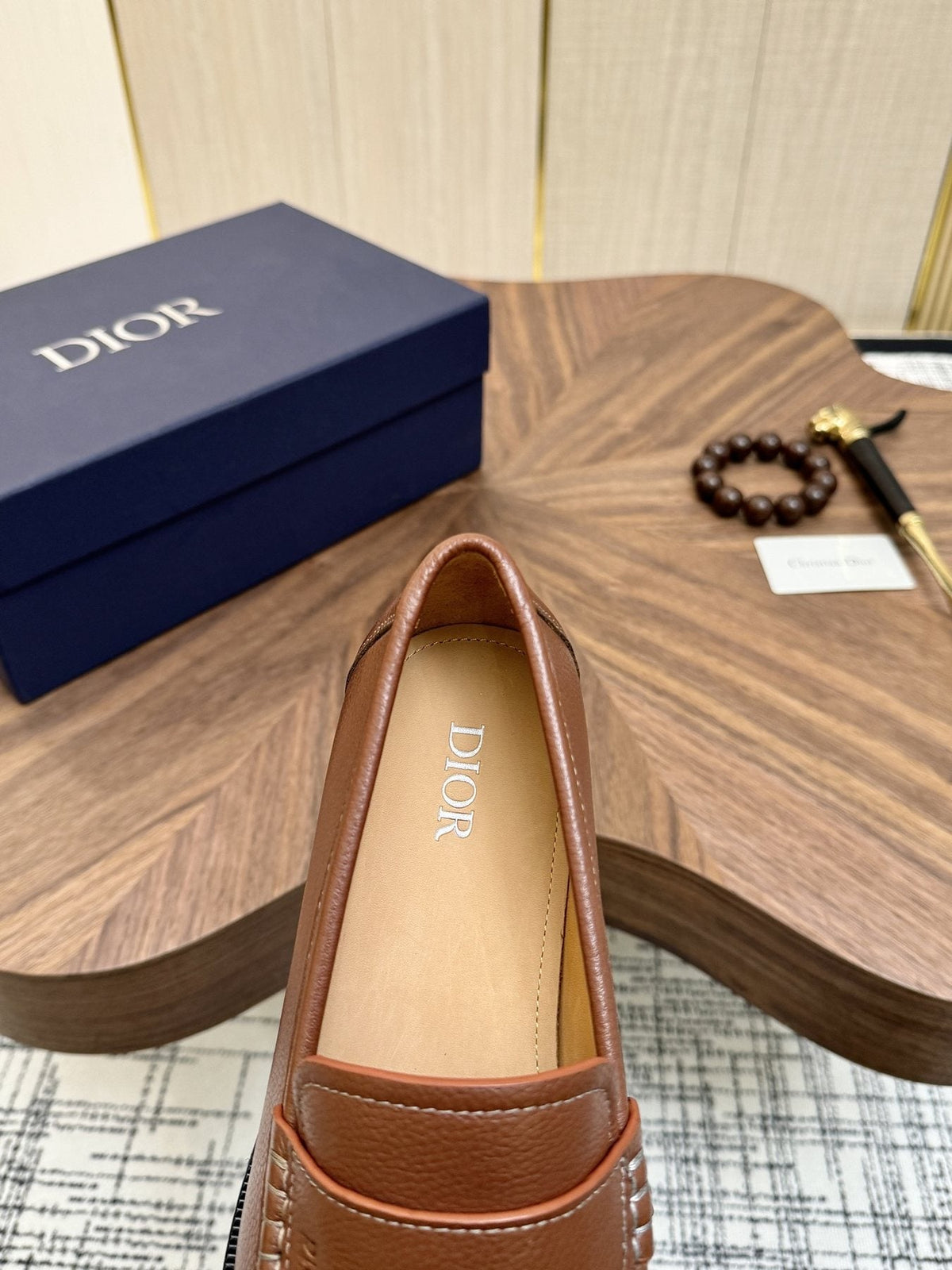 Dior Leather Moc-Toe Loafers — detail