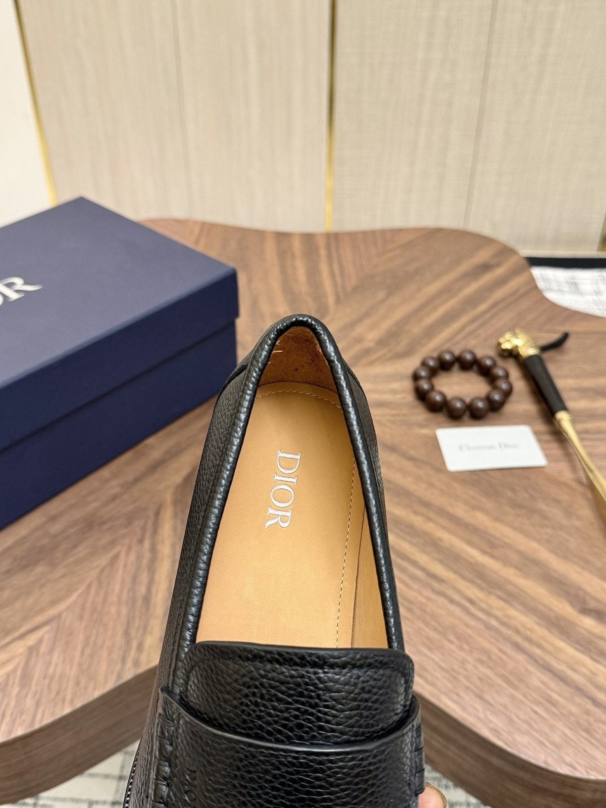 Dior Leather Moc-Toe Loafers — detail