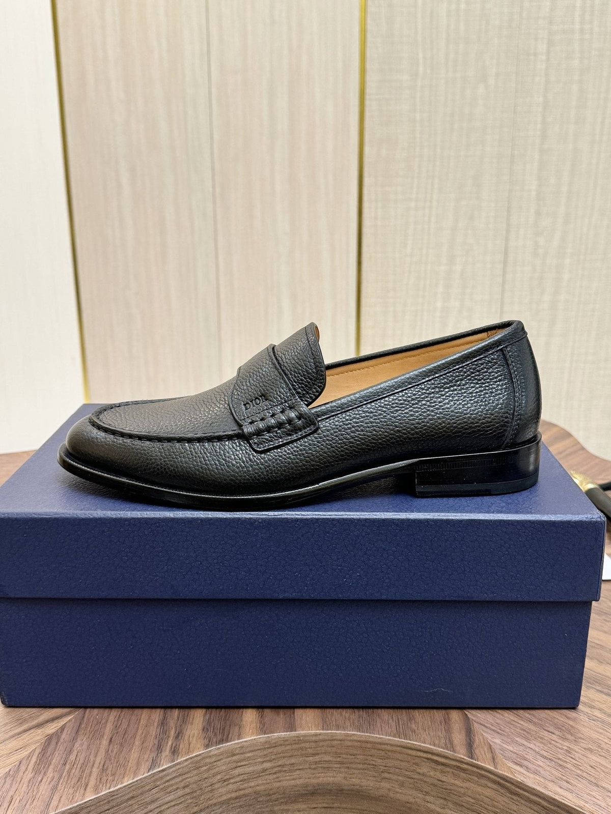 Dior Leather Moc-Toe Loafers — side