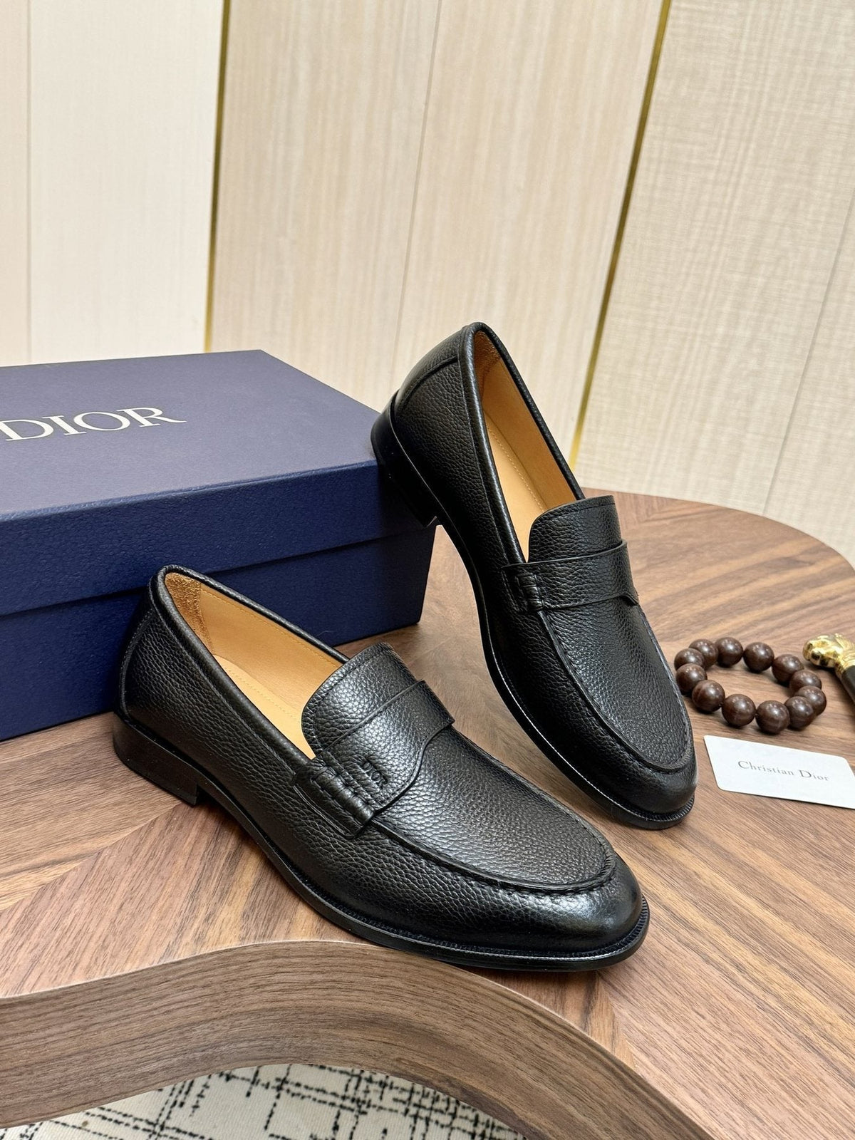 Dior Leather Moc-Toe Loafers — front