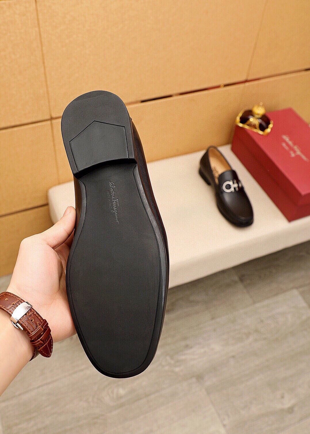 Ferragamo Black Buckle Loafers — back