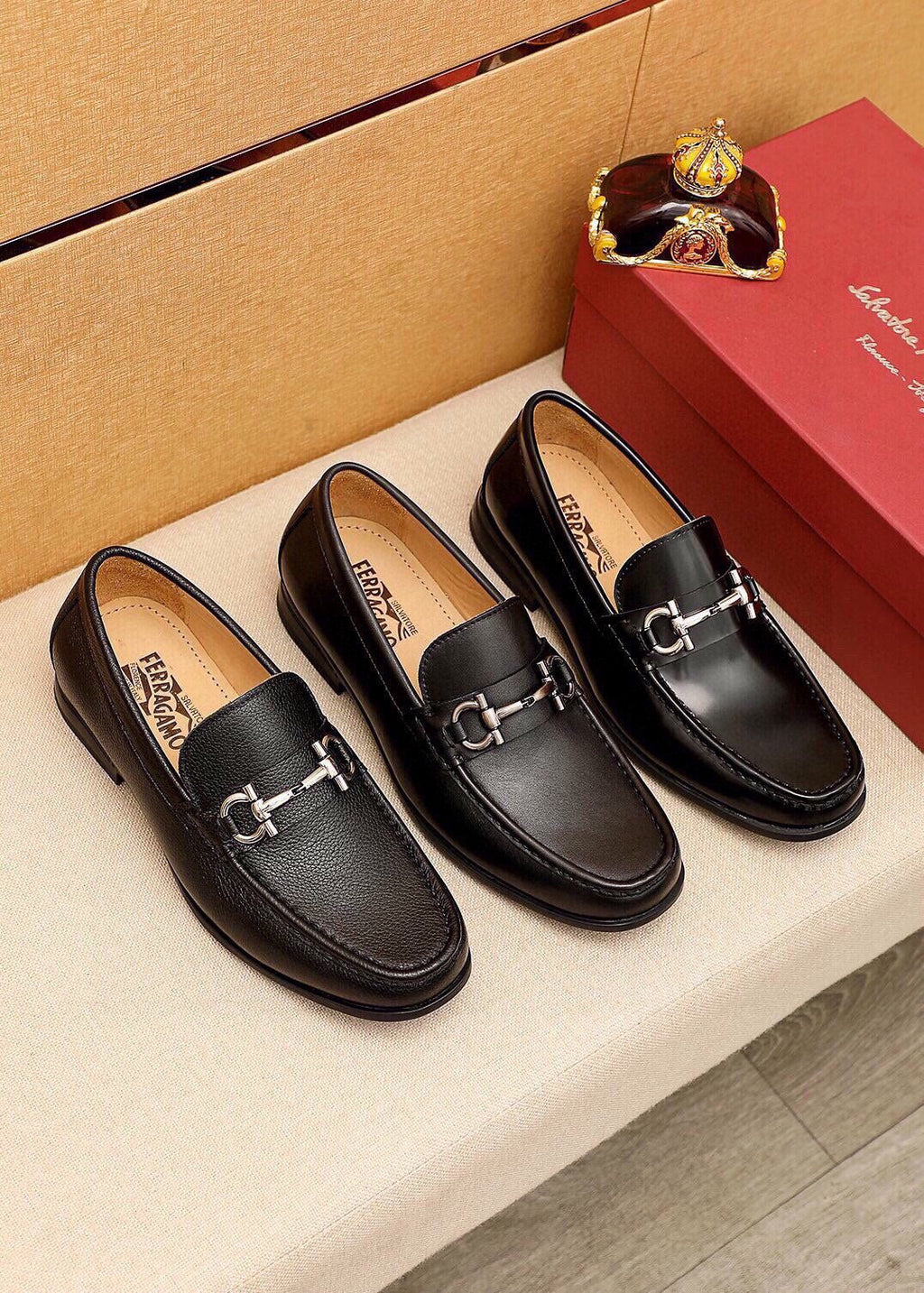 Ferragamo Black Buckle Loafers — side