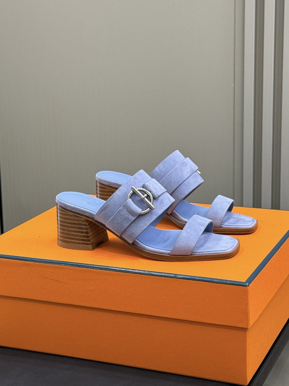 Hermès Kute Buckle Block-Heel Slide Sandals — front