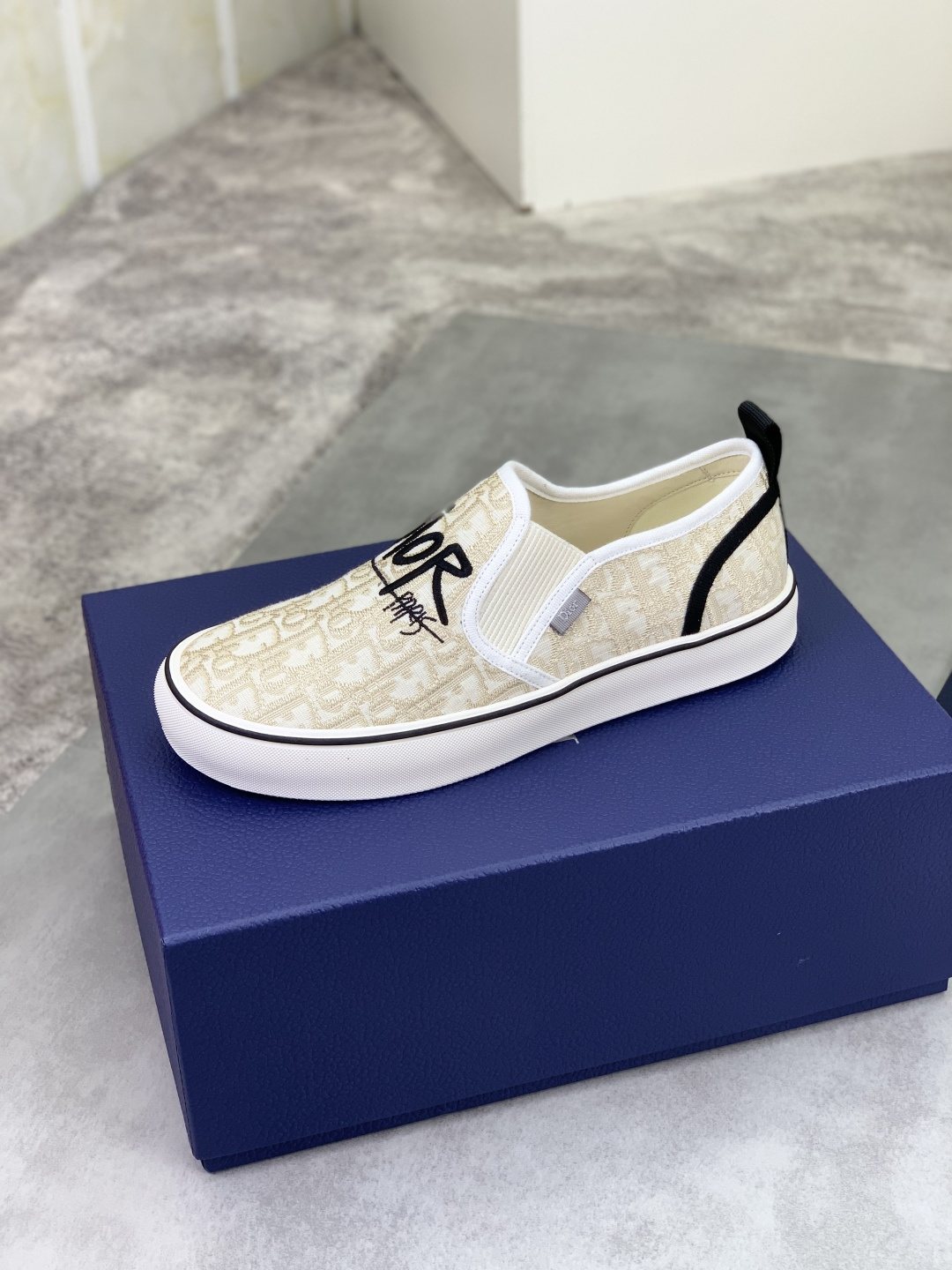 Dior Ivory Canvas Slip-On Sneakers — side