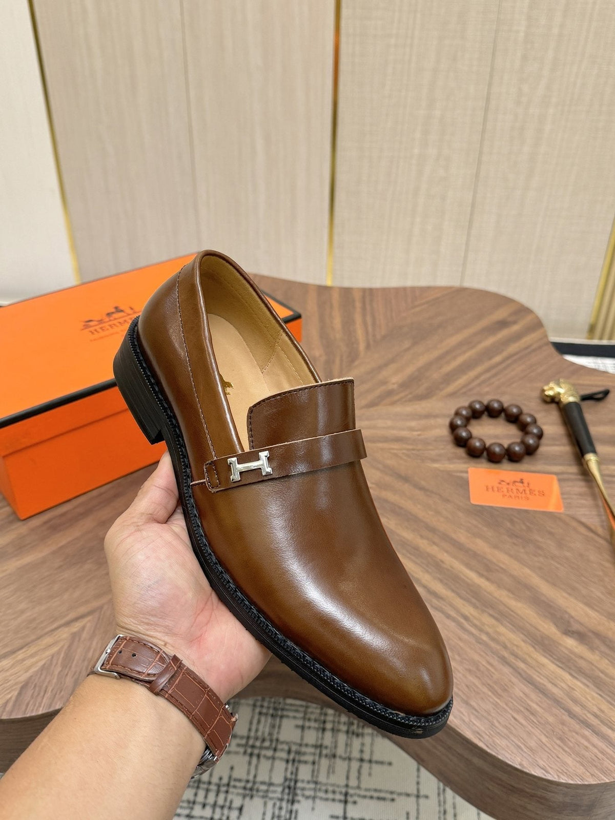 Hermès Metal H-Hardware Loafers — detail