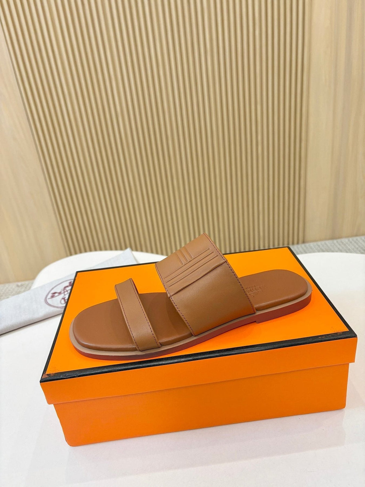 Hermes Ribbed Two-Strap Slide Sandals — front
