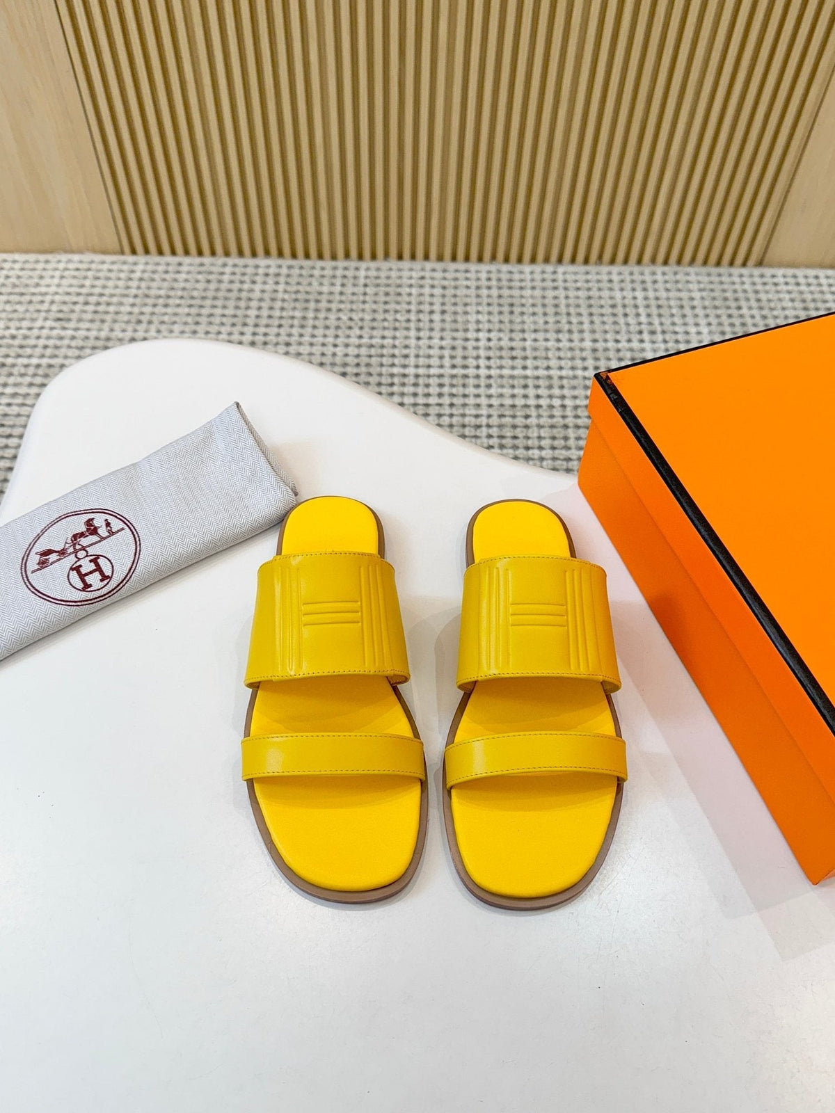 Hermes Ribbed Two-Strap Slide Sandals — hero